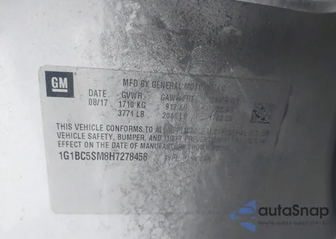 2017 Chevrolet Cruze Ls Auto z USA, uszkodzony, nr VIN 1G1BC5SM8H7278458